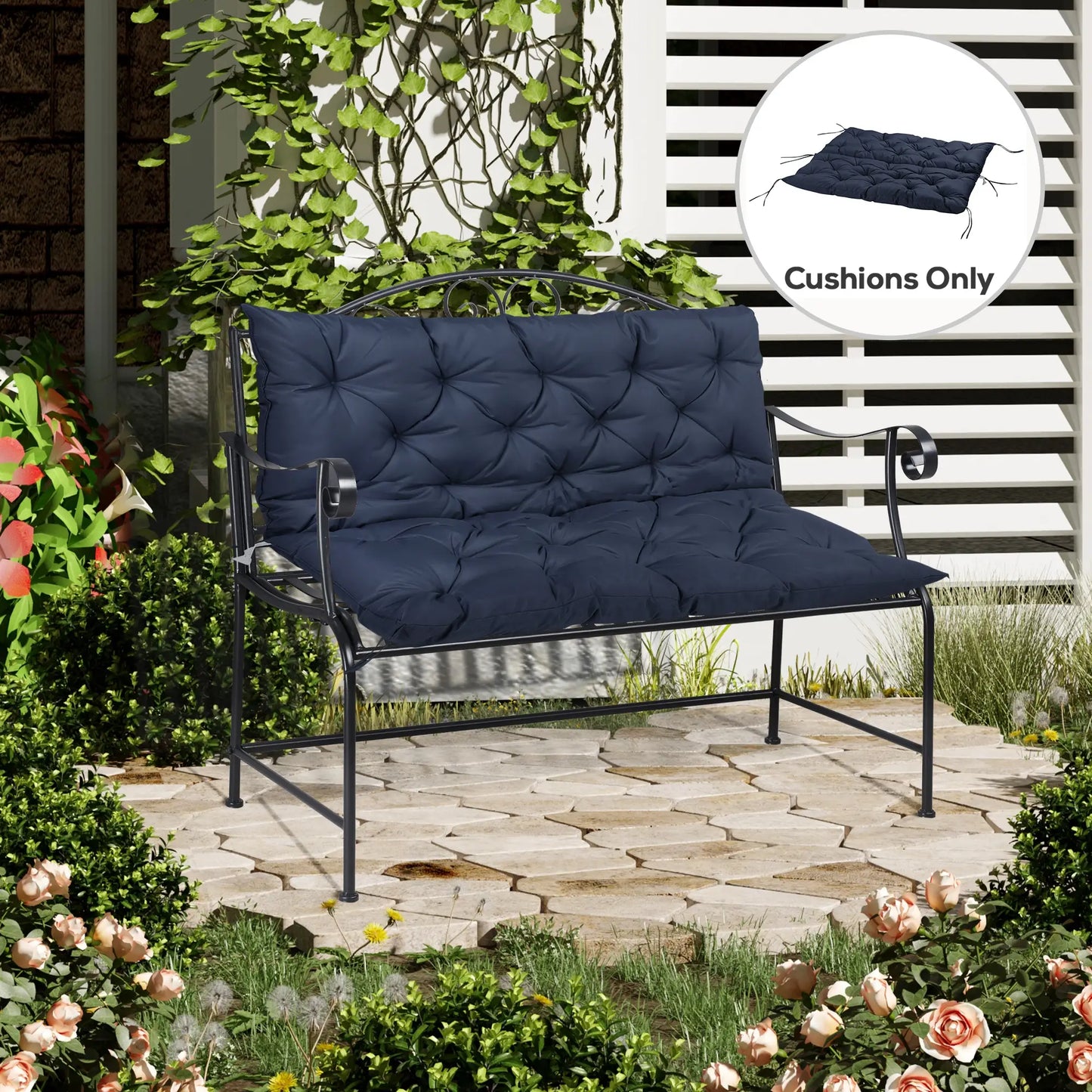 2 Seater Garden Bench Cushion, Thick Outdoor Non-Slip, 52" x 43" x 4", Navy Blue Patio Chair Cushions at Gallery Canada