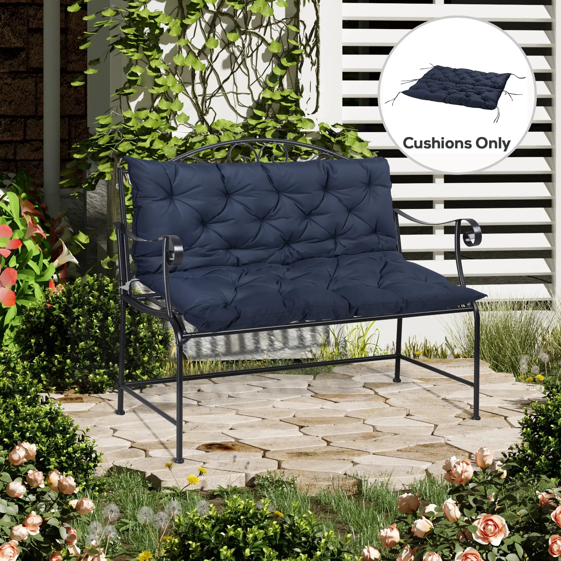 2 Seater Garden Bench Cushion, Thick Outdoor Non-Slip, 52" x 43" x 4", Navy Blue Patio Chair Cushions at Gallery Canada