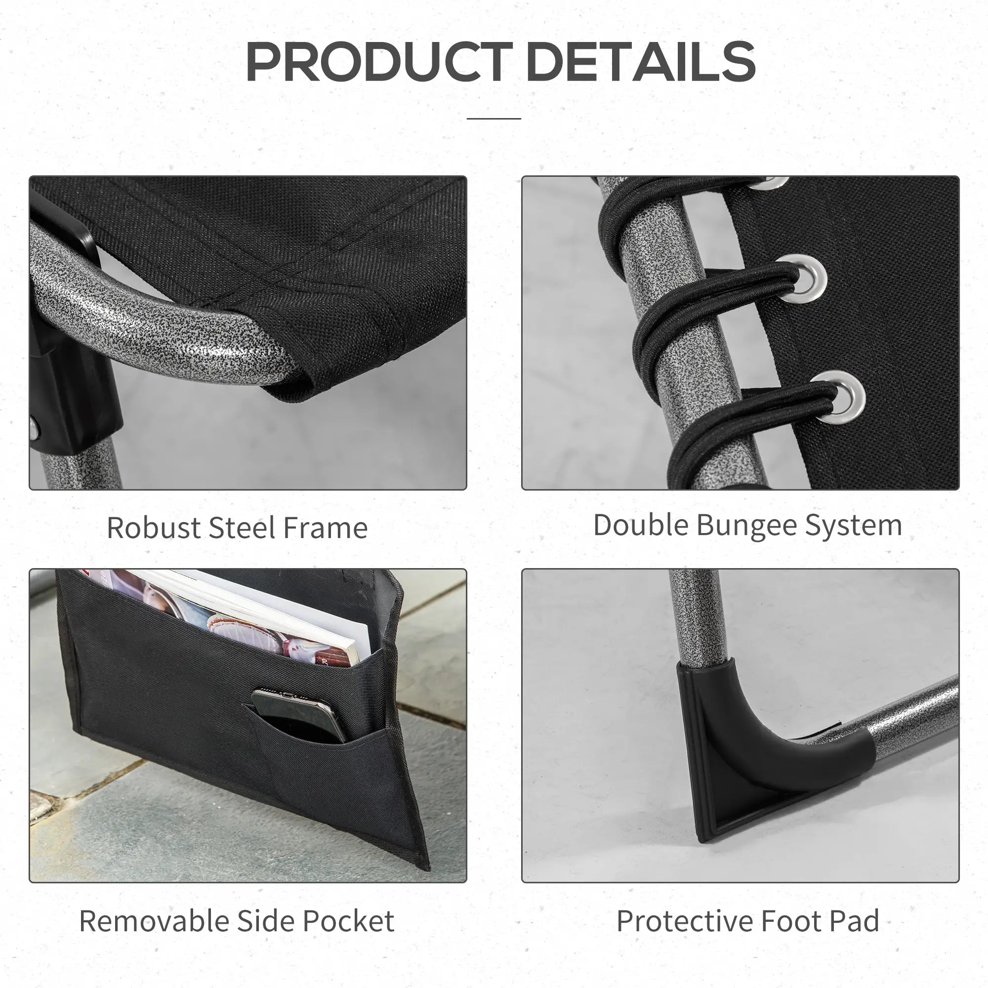 Folding Chaise Lounge Chair, Outdoor Padded Reclining, Adjustable Backrest, Black Lounger Chairs at Gallery Canada