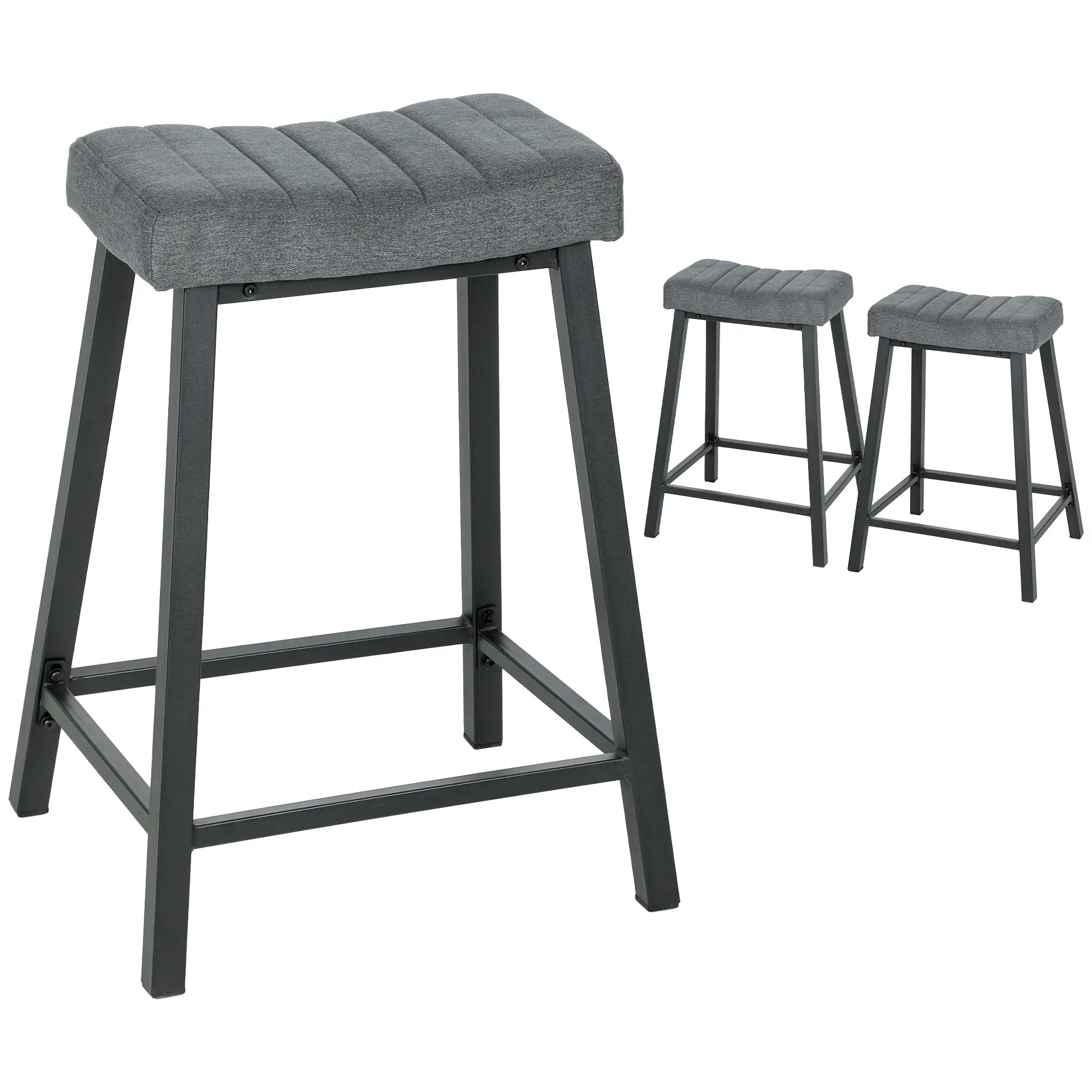 Set of 3 Velvet Bar Stools, Curved Seat with Footrest, Grey Bar Stools at Gallery Canada