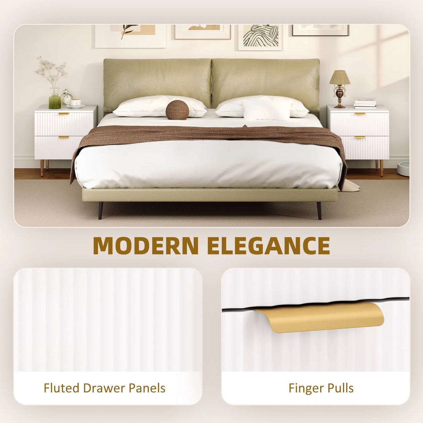 Bedside Table, Modern Nightstand with 2 Drawers, Side End Table with Metal Legs for Living Room, Bedroom, White