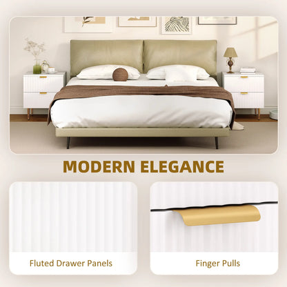 Bedside Table, Modern Nightstand with 2 Drawers, Side End Table with Metal Legs for Living Room, Bedroom, White