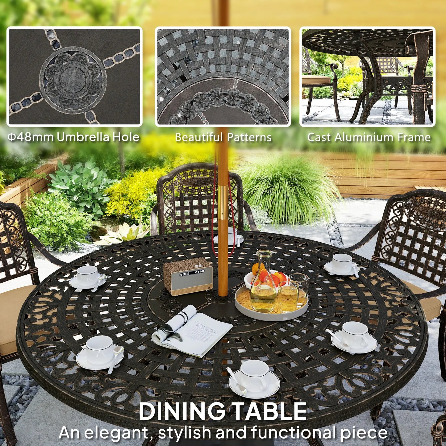 7-Piece Outdoor Dining Set, Aluminum Table and Chairs, 6-Person, Bronze Outdoor Dining Sets at Gallery Canada
