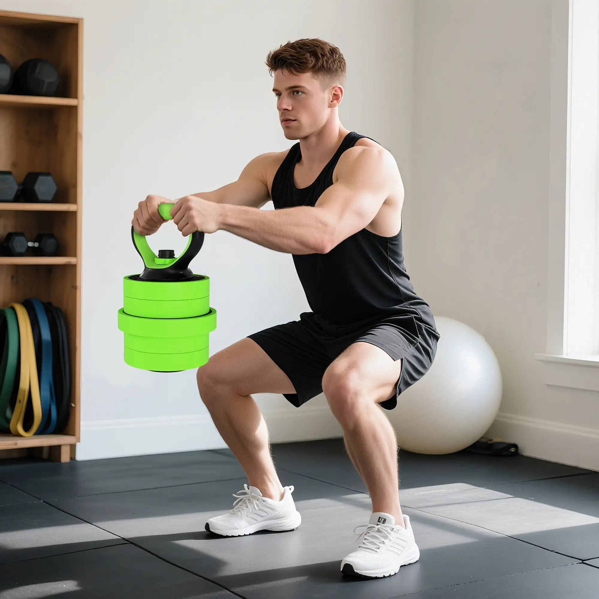 66lbs 4-in-1 Adjustable Dumbbell Set, Barbell, Kettlebell, Green Dumbbells & Barbells at Gallery Canada