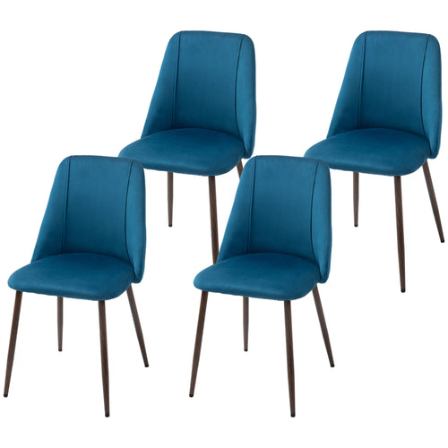 Velvet Dining Chairs Set of 4, Wood-Grain Steel Leg, Dark Blue
