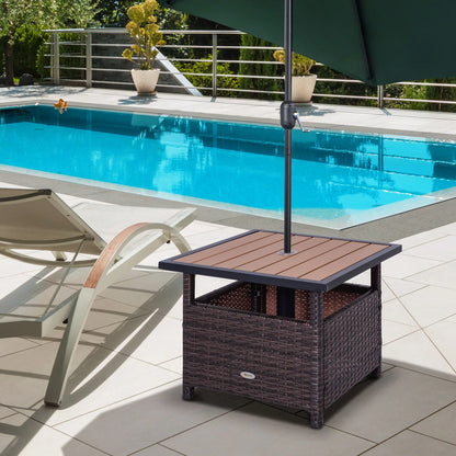 22" Square Steel PE Rattan Table With Umbrella Hole, Brown Patio Side Tables at Gallery Canada