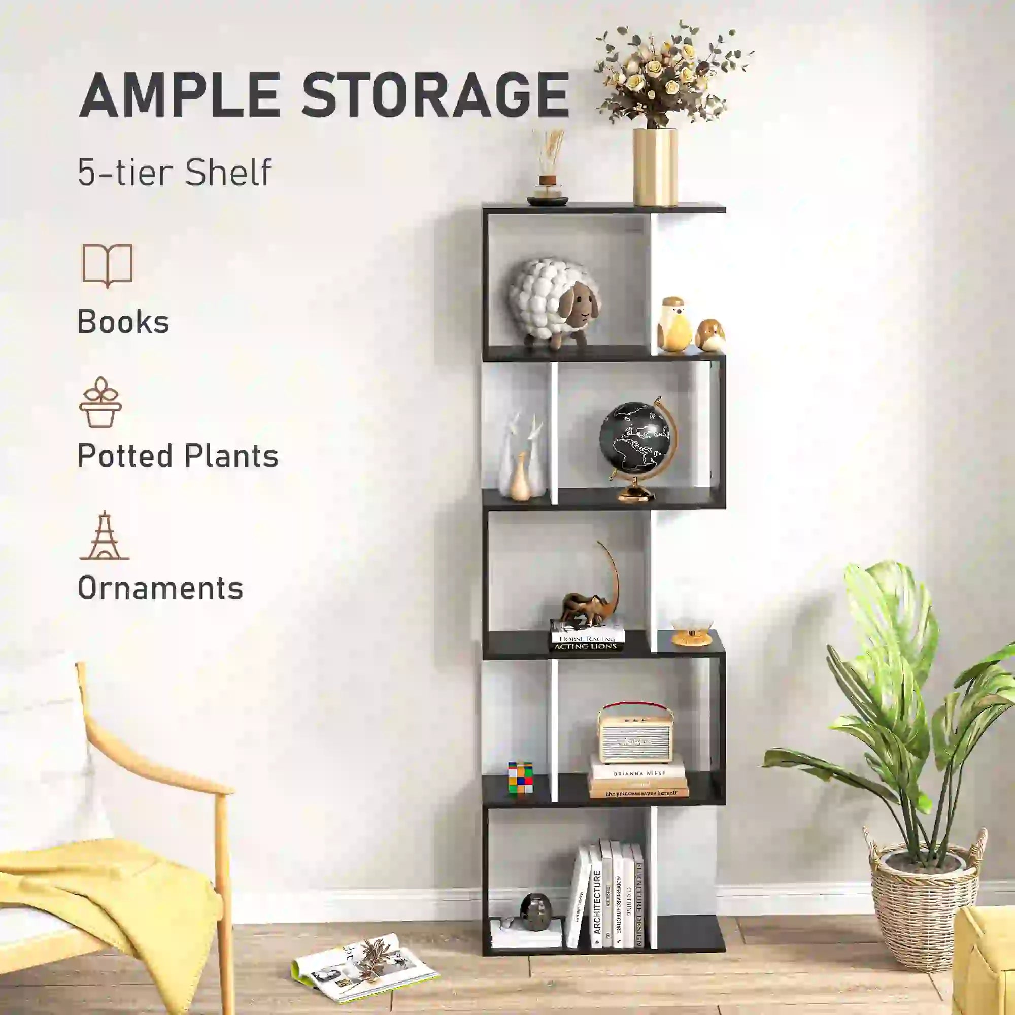 Modern Bookcase 5-Tier Display Shelf, Room Divider, Black Display Bookshelves at Gallery Canada