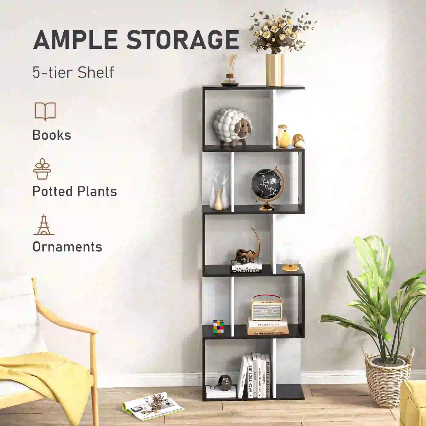 Modern Bookcase 5-Tier Display Shelf, Room Divider, Black Display Bookshelves at Gallery Canada
