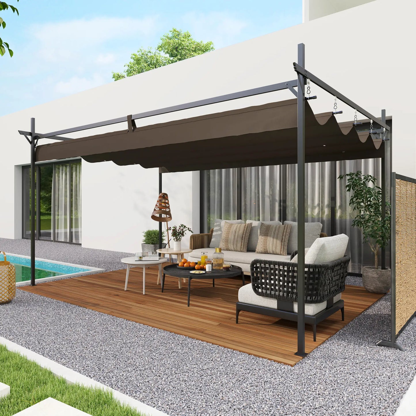 10' x 10' Brown Gazebo, UPF30+ Retractable Canopy, Metal Pergola Kit, Brown Pergolas at Gallery Canada