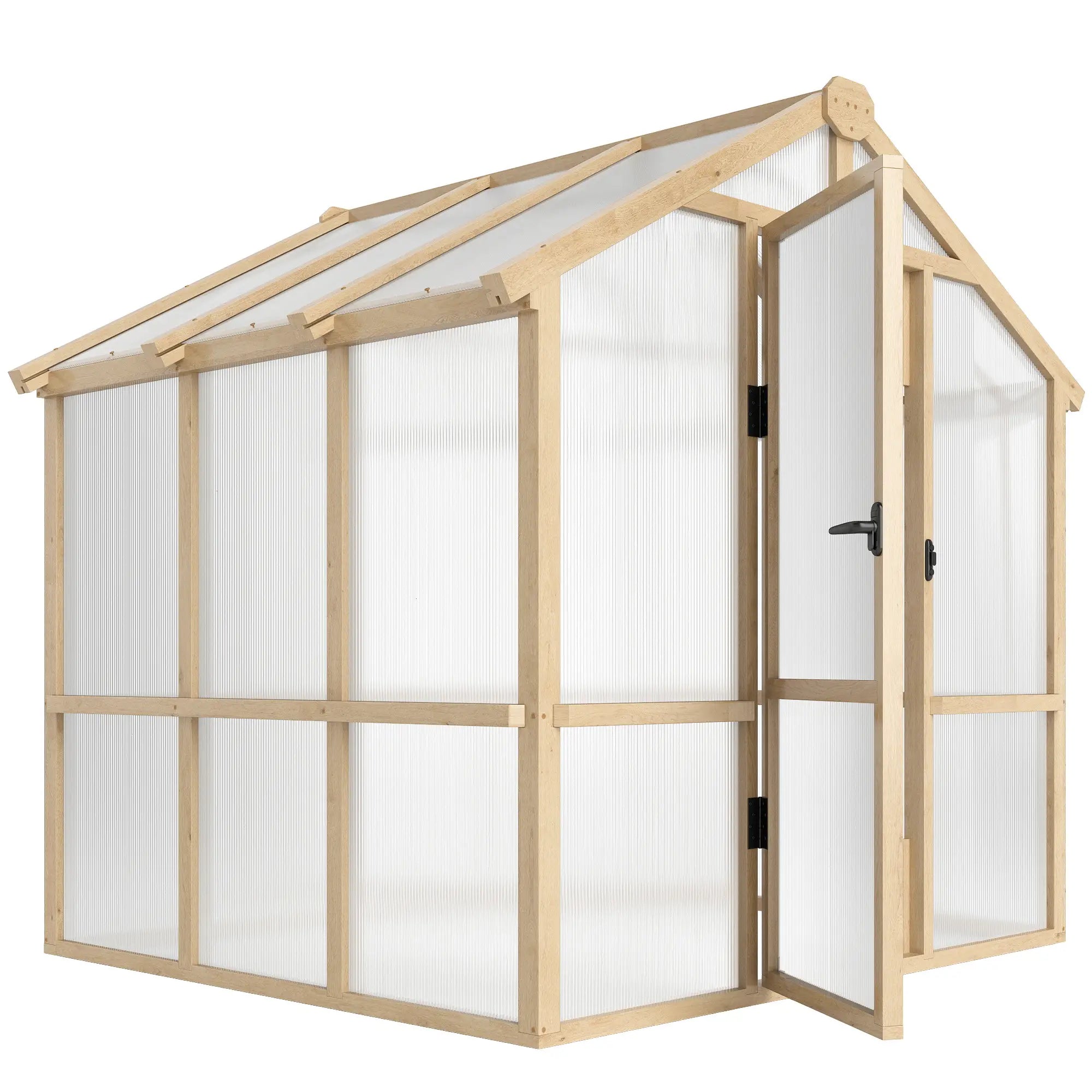 6.6 x 6ft Polycarbonate Greenhouse, Wooden, Lockable Door, Brown Walk In Greenhouses Brown at Gallery Canada
