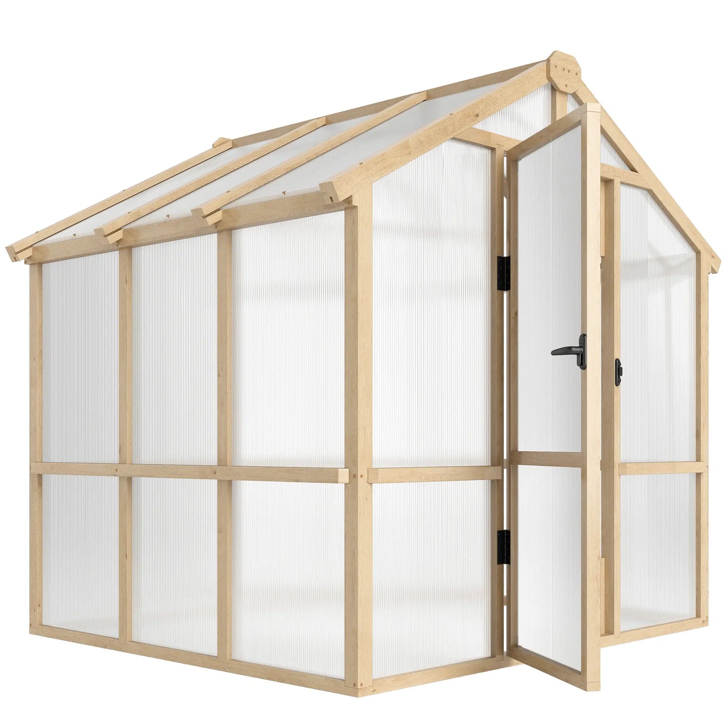 6.6 x 6ft Polycarbonate Greenhouse, Wooden, Lockable Door, Brown Walk In Greenhouses Brown at Gallery Canada