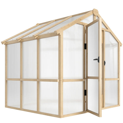 6.6 x 6ft Polycarbonate Greenhouse, Wooden, Lockable Door, Brown Walk In Greenhouses Brown at Gallery Canada