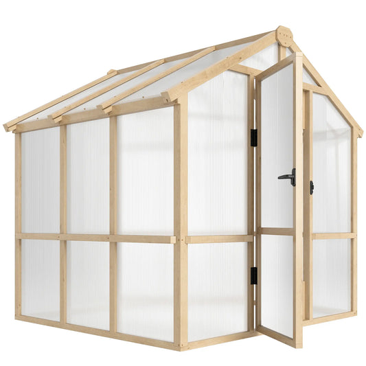6.6 x 6ft Polycarbonate Greenhouse, Wooden, Lockable Door, Brown Walk In Greenhouses Brown at Gallery Canada