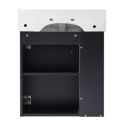 Floating Bathroom Vanity, Ceramic Basin, Side Storage, 21.5" L x 12" W x 26.5" H, Black Sink Cabinets at Gallery Canada