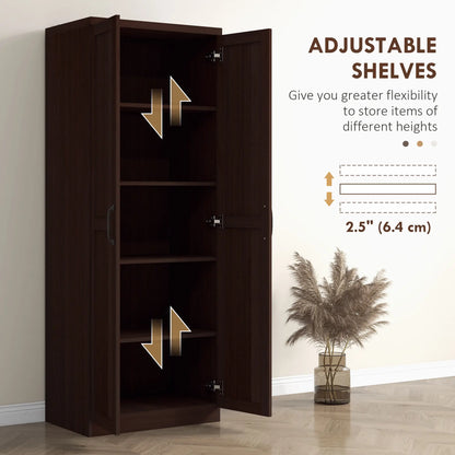 63" Kitchen Storage Cabinet, 5-Tier Pantry with Doors, Adjustable Shelves, Dark Brown Kitchen Pantry Cabinets at Gallery Canada