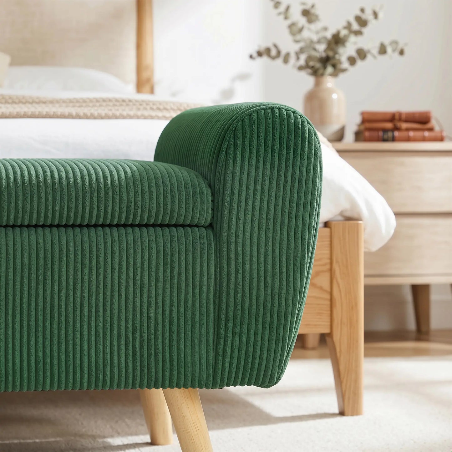 Ottomane de rangement, banc de lit en velours côtelé de 59", vert foncé