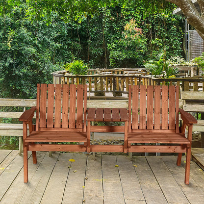 2-Person Garden Bench with Table, Umbrella Hole, Wooden Slat Design, Orange Outdoor Benches at Gallery Canada