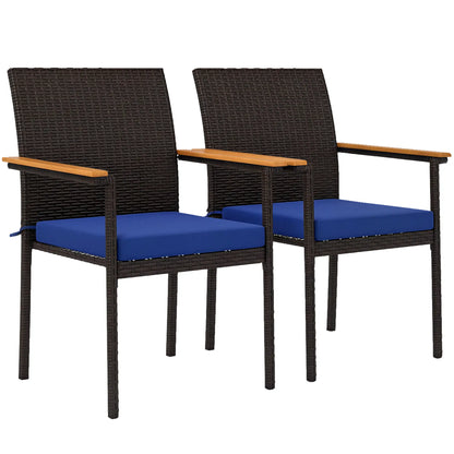 Stackable Wicker Patio Chairs, Set of 2, Removable Cushion, Armrest, Navy Blue Patio Chairs at Gallery Canada