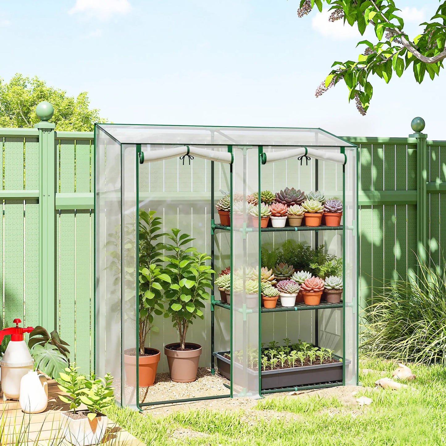 Mini Greenhouse, 3 Shelves, 2 Roll-Up Doors, 56.3" x 17.7" x 59.4", Clear Portable Greenhouses at Gallery Canada