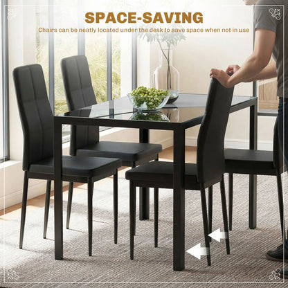 5-Piece Rectangular Glass Dining Table, Metal Frame, Faux Leather Chairs, Black Bar Sets at Gallery Canada