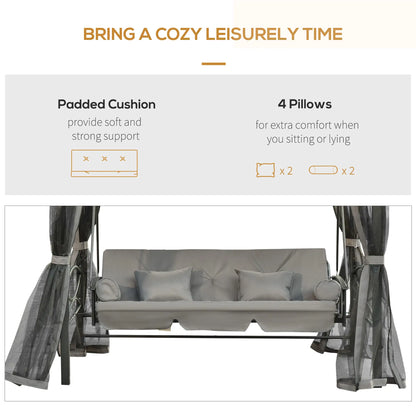 3 Person Outdoor Daybed, Canopy Gazebo Swing Chair, Dark Grey Patio Swings with Stand at Gallery Canada