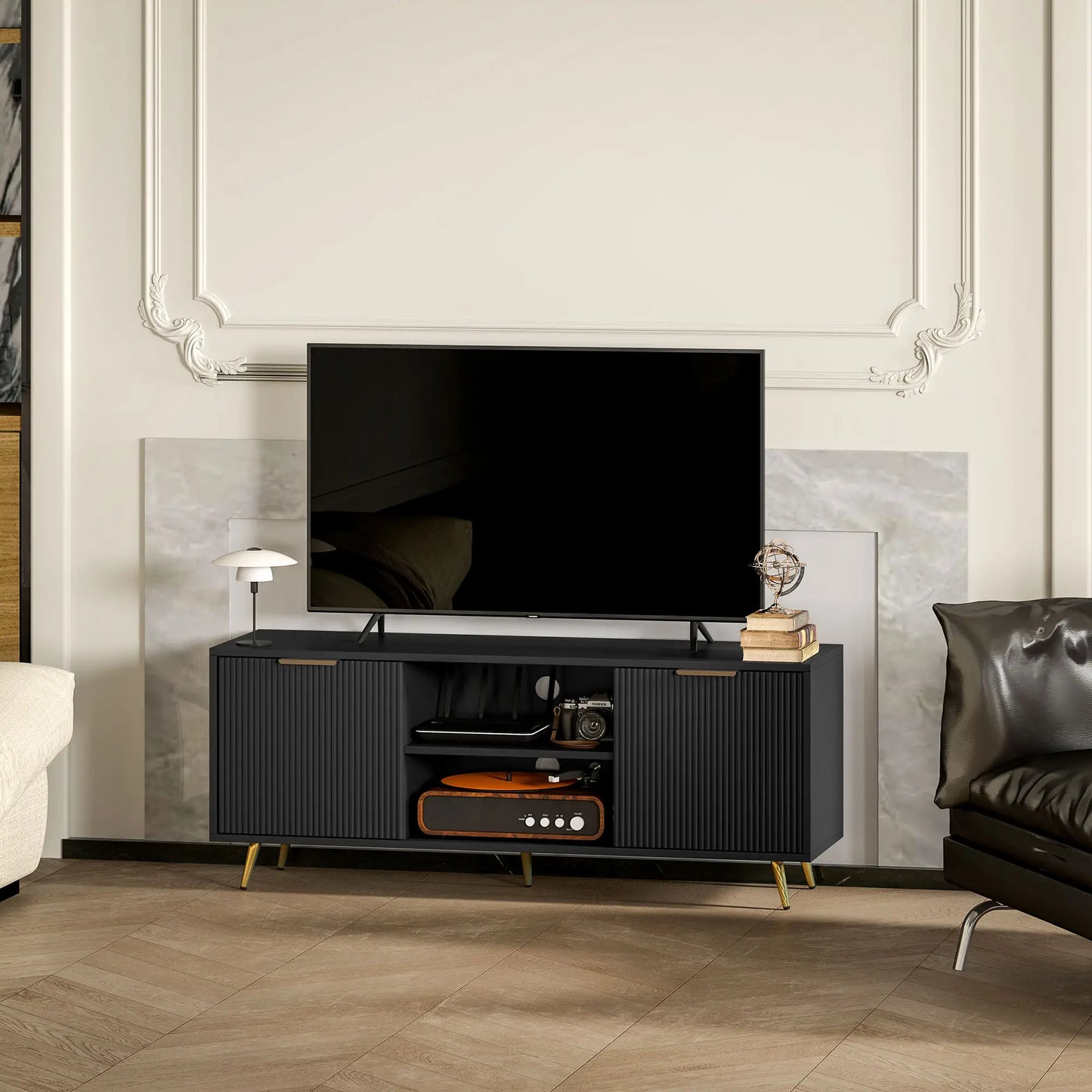 TV Stand for 55 Inch TV, Modern Cabinet with Shelves, Black TV Stands at Gallery Canada