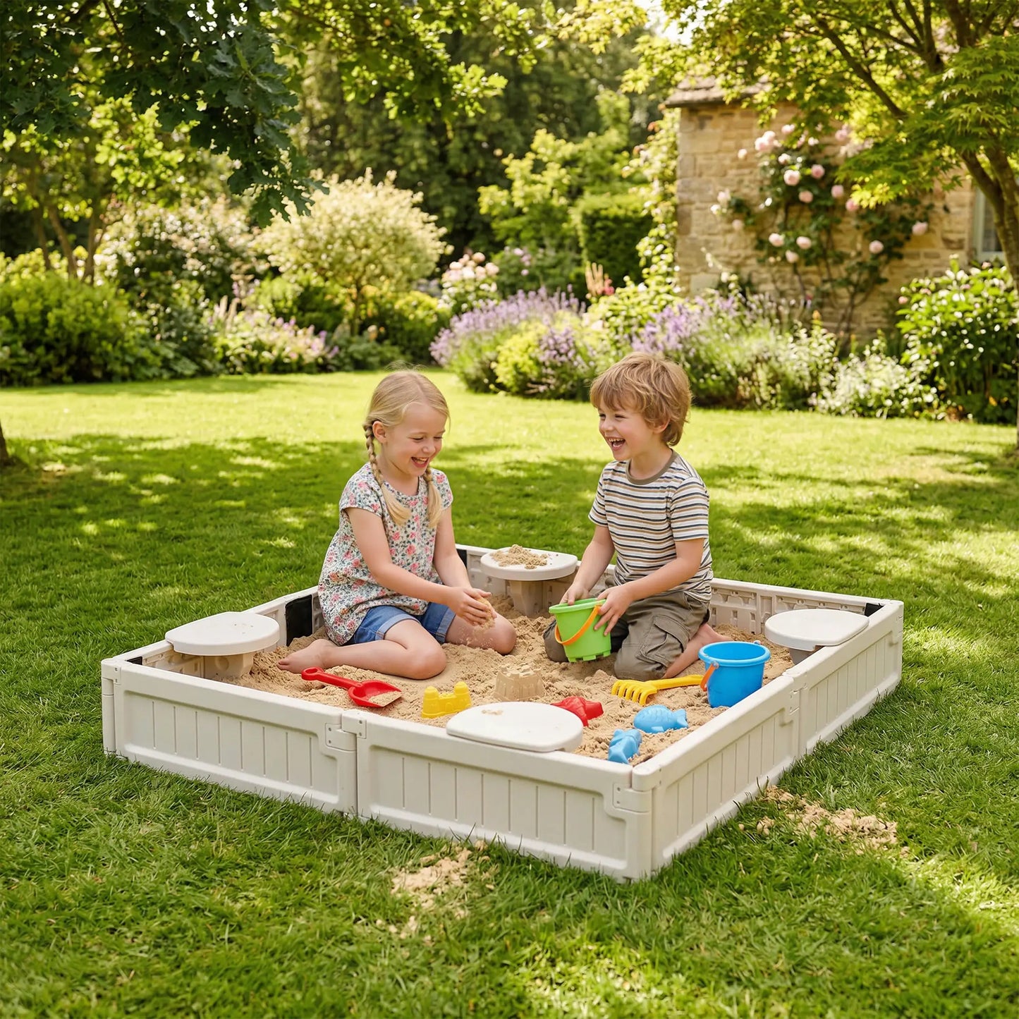 Kids Outdoor Sandbox with Canopy, Fabric Liner, Cream White Sandboxes & Accessories at Gallery Canada