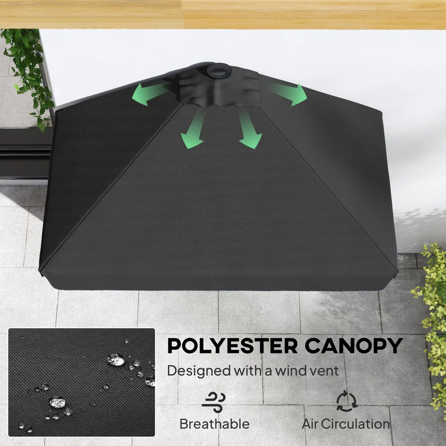 7.5ft Half Umbrella, Semi Round Patio Parasol, Crank Handle, Top Vent, Black Half Round Umbrellas at Gallery Canada