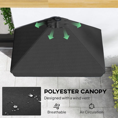 7.5ft Half Umbrella, Semi Round Patio Parasol, Crank Handle, Top Vent, Black Half Round Umbrellas at Gallery Canada