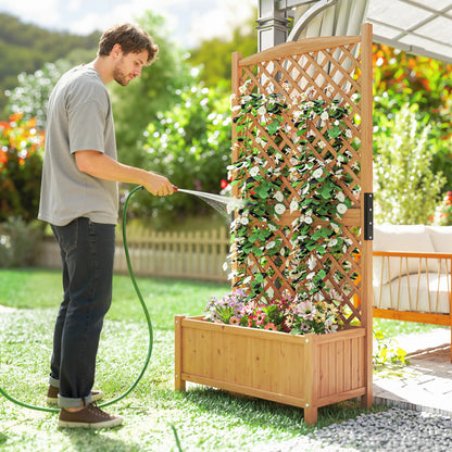 Wooden Raised Garden Bed With Trellis, 35.4" x 17.7" x 70.9", Yellow Wooden Planter Boxes at Gallery Canada