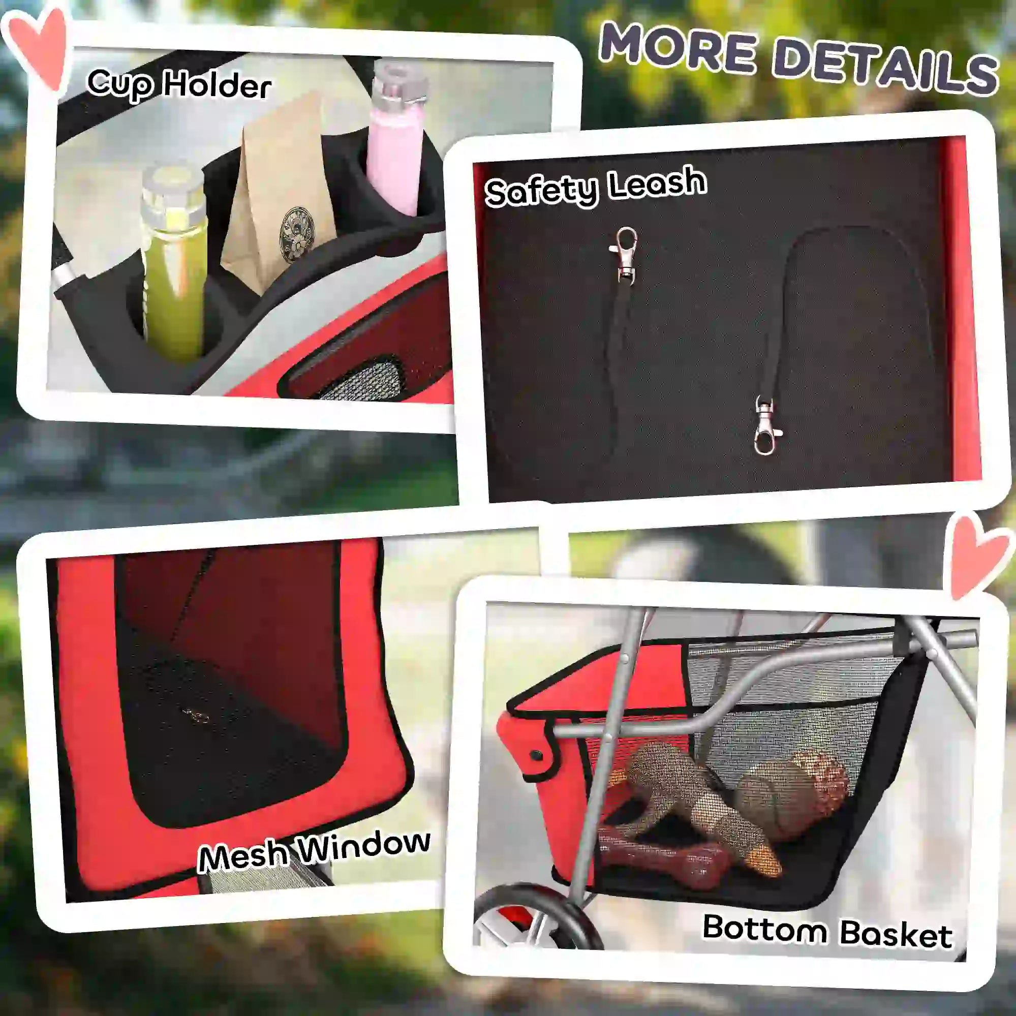 Foldable Pet Stroller, 360° Swivel Wheels, Reflective Strips, Red Dog Bike Trailers & Strollers at Gallery Canada