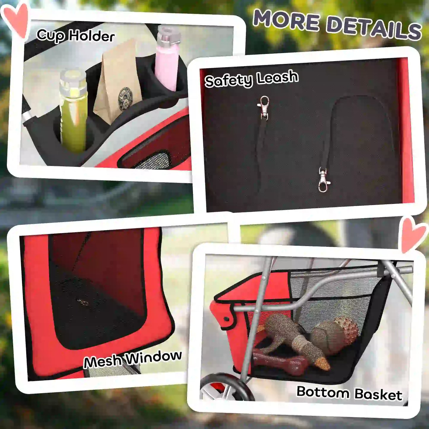 Foldable Pet Stroller, 360° Swivel Wheels, Reflective Strips, Red Dog Bike Trailers & Strollers at Gallery Canada