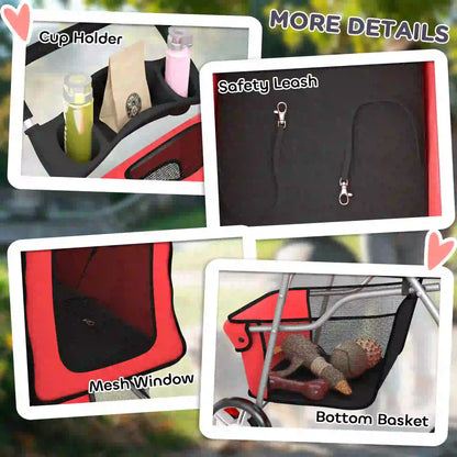 Foldable Pet Stroller, 360° Swivel Wheels, Reflective Strips, Red Dog Bike Trailers & Strollers at Gallery Canada