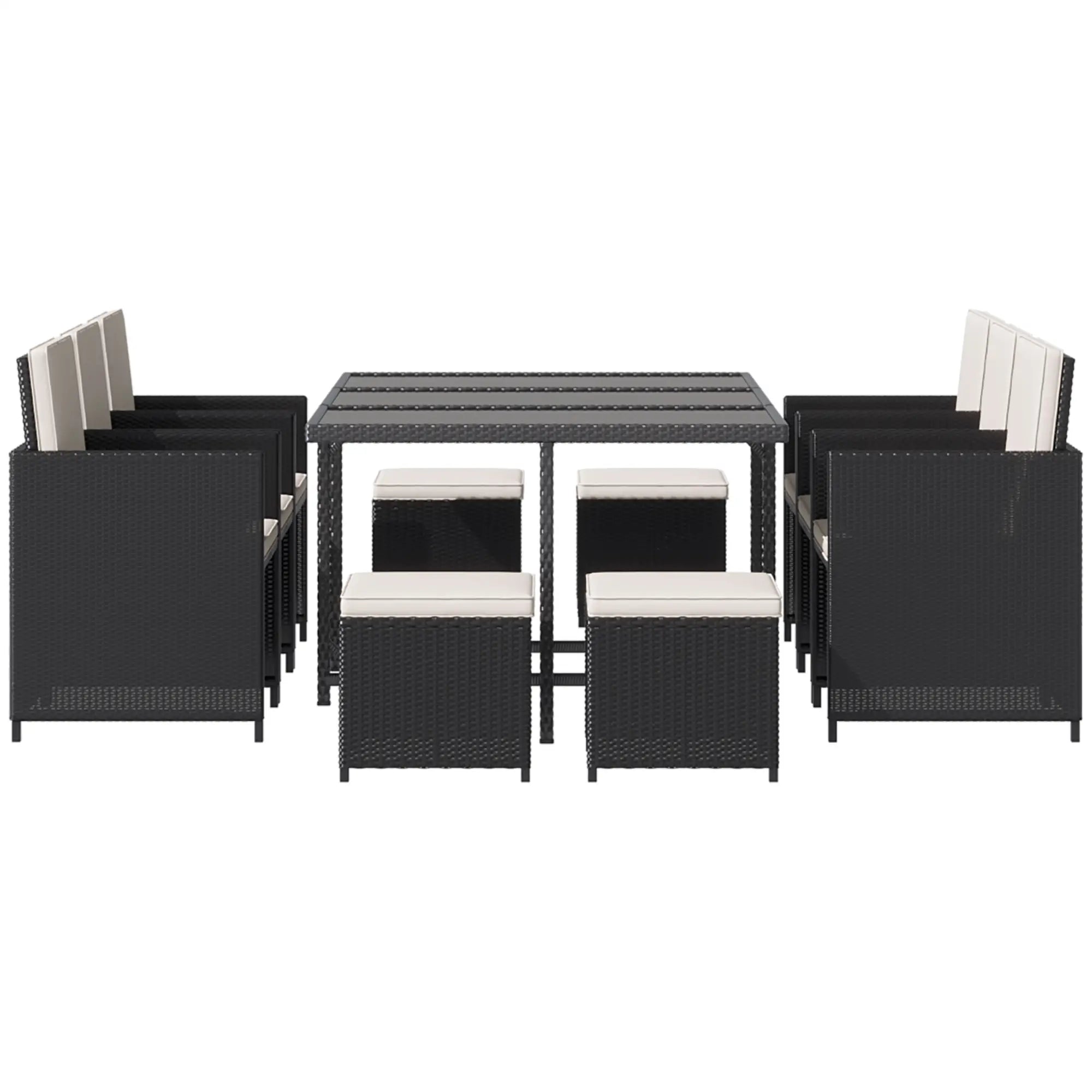 11 Piece Wicker Patio Dining Set with Glass Table, 6 Chairs & Ottomans Outdoor Dining Sets at Gallery Canada