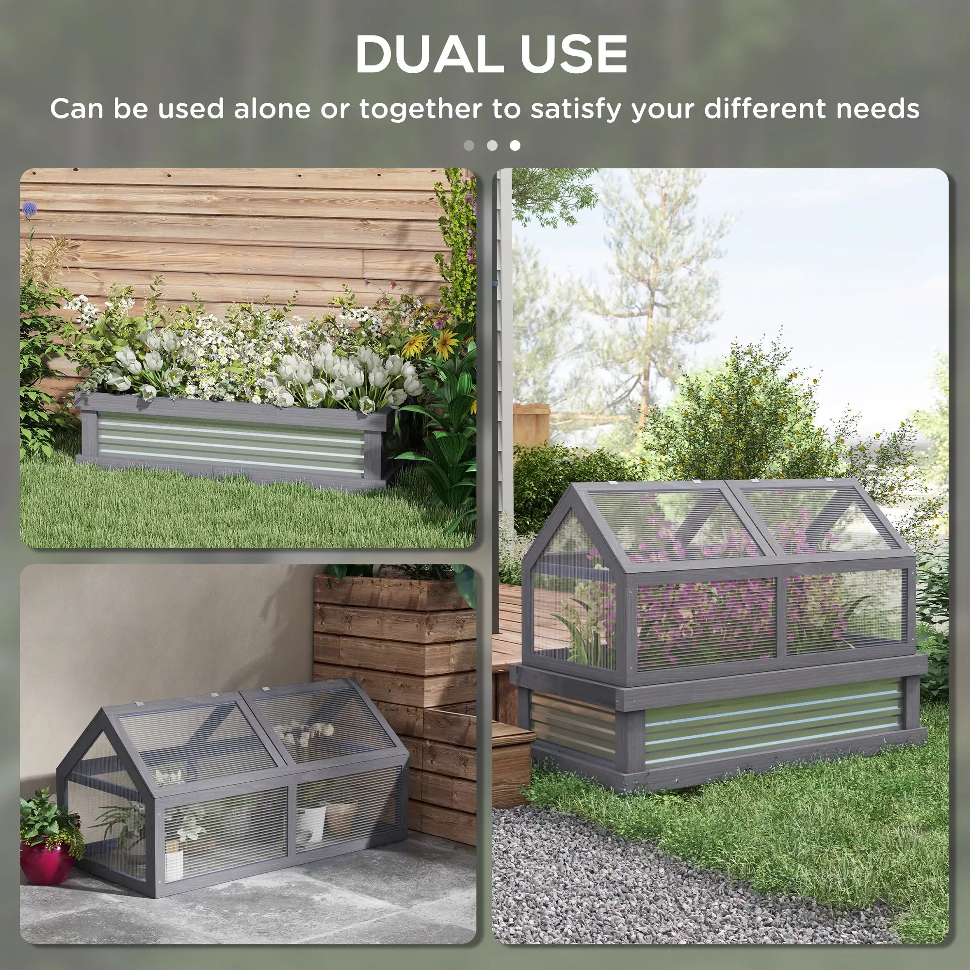 Raised Garden Bed Kit With Greenhouse, Wooden Cold Frame Planter, 48