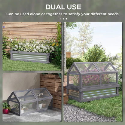 Raised Garden Bed Kit With Greenhouse, Wooden Cold Frame Planter, 48" x 24" x 32", Grey Cold Frame Greenhouses at Gallery Canada