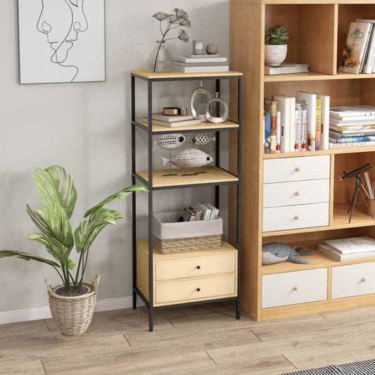 4-tier Storage Shelving Unit with 2 Fabric Drawers, Modern Bookshelf with Open Shelves for Living Room, Home Office, Bedroom, Oak - Gallery Canada