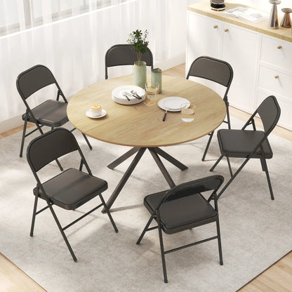 Set of 6 Metal Foldable Chairs, PU Leather Padded, Black Dining Chairs at Gallery Canada