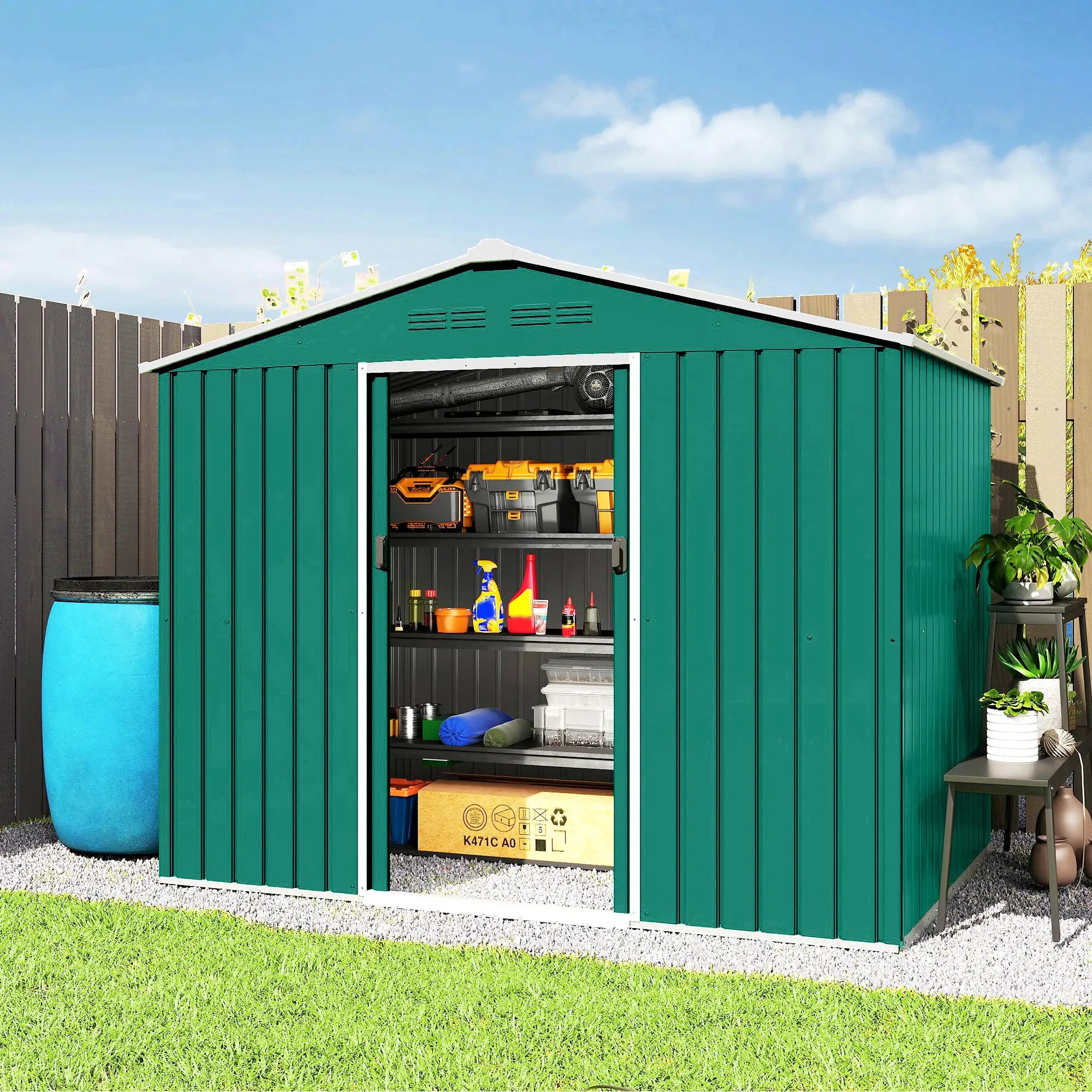 8' x 6' Metal Outdoor Storage Shed, Lockable Sliding Doors, Green Sheds at Gallery Canada