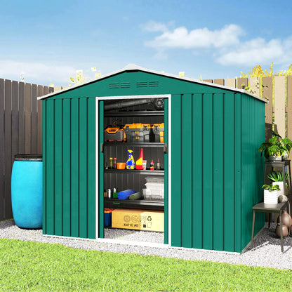 8' x 6' Metal Outdoor Storage Shed, Lockable Sliding Doors, Green Sheds at Gallery Canada