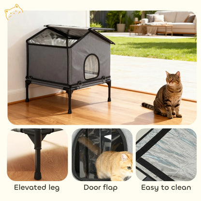 Outdoor Cat House, Waterproof Insulated Cat Kennel with Elevated Base, Foldable Feral Kitty Shelter for Kittens, Grey Cat Houses at Gallery Canada