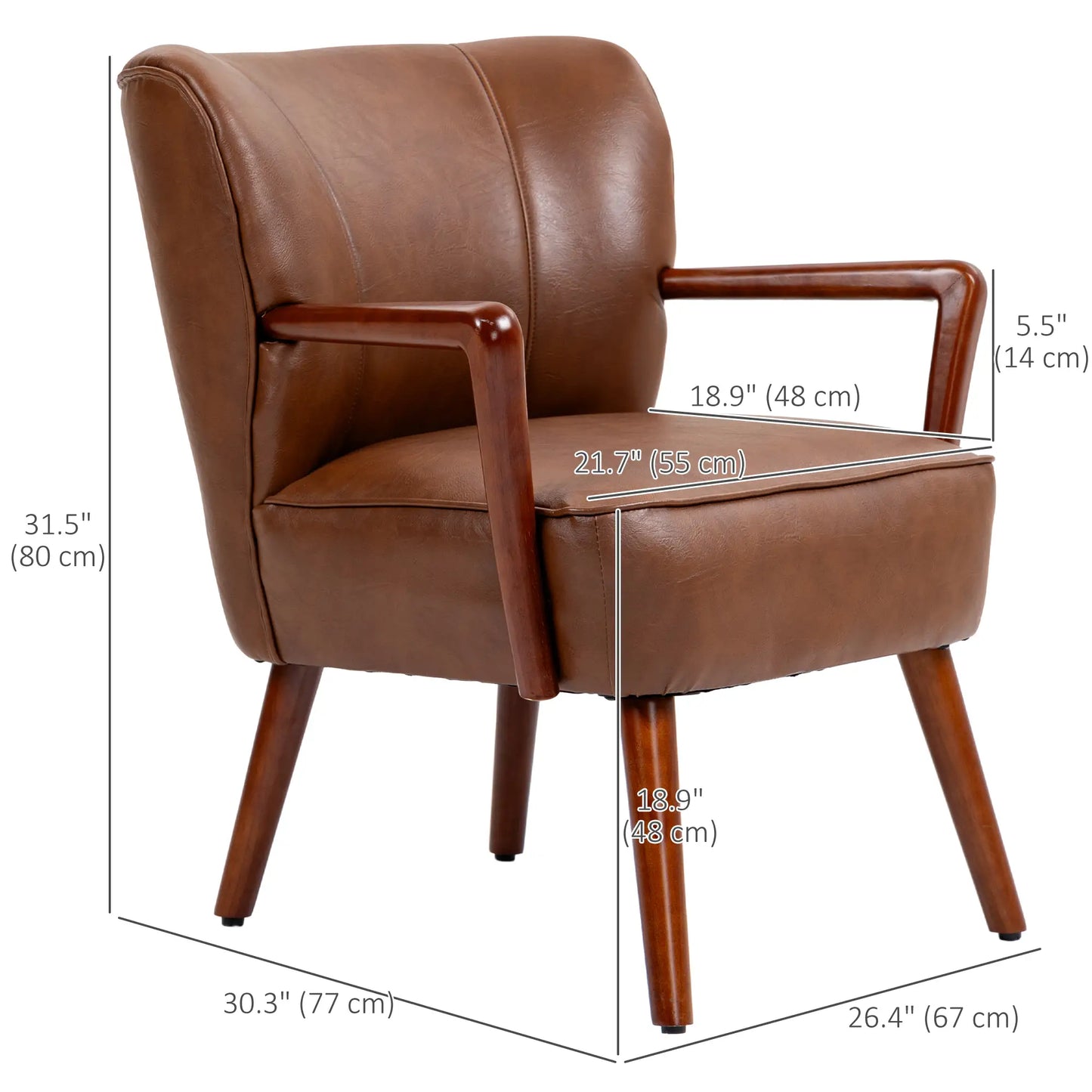 Modern Accent Chair, Faux Leather Upholstered, Wood Legs, Brown Accent Chairs at Gallery Canada