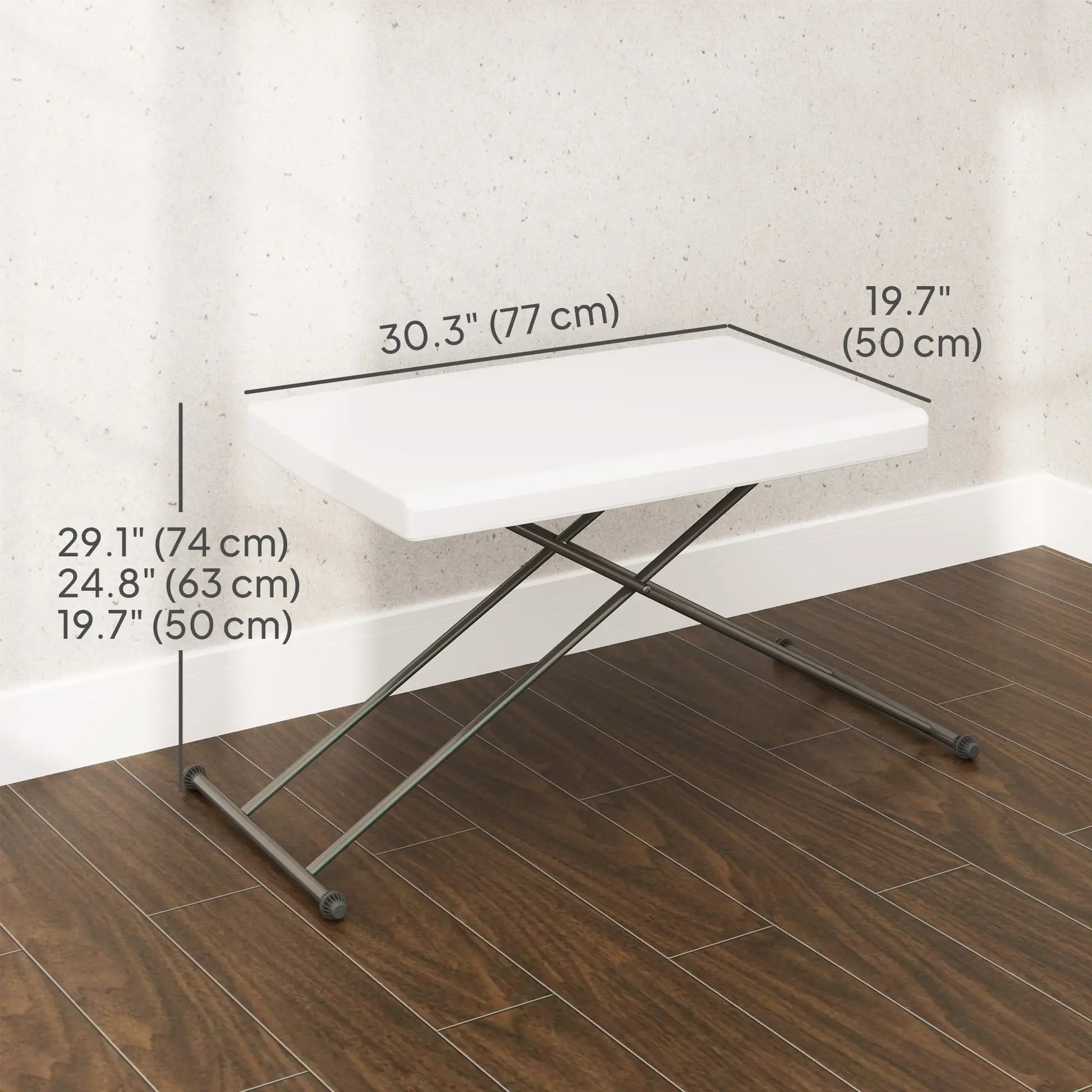 Folding Outdoor Patio Table, 3-Level Adjustable, HDPE Top, Steel Legs, White Patio Dinning Tables at Gallery Canada