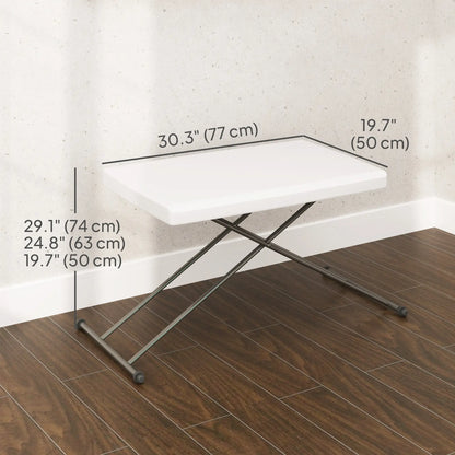 Folding Outdoor Patio Table, 3-Level Adjustable, HDPE Top, Steel Legs, White Patio Dinning Tables at Gallery Canada