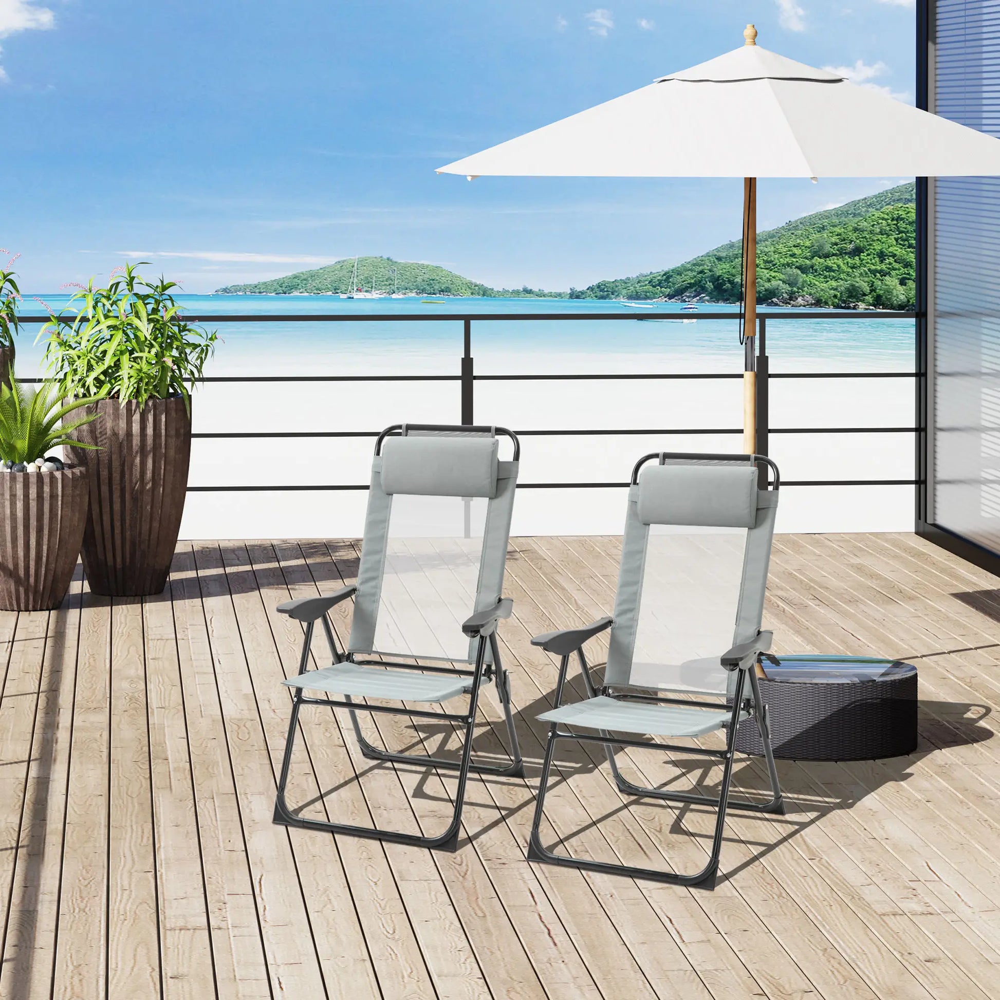 4 Camping Chairs, Adjustable Backrest, Removable Headrest, Grey Patio Chairs at Gallery Canada