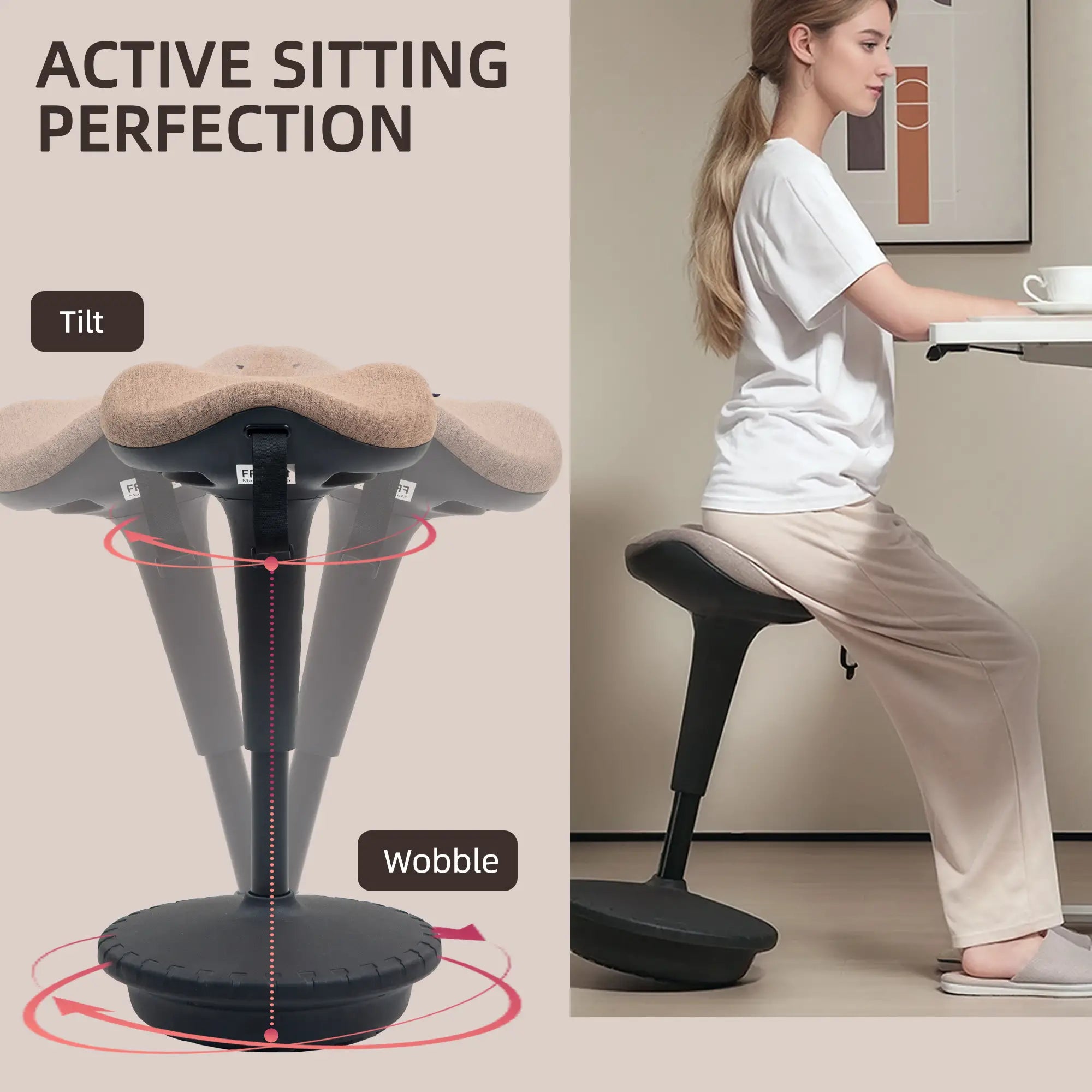 Adjustable Ergonomic Swivel Standing Stool, Brown Office Chairs at Gallery Canada