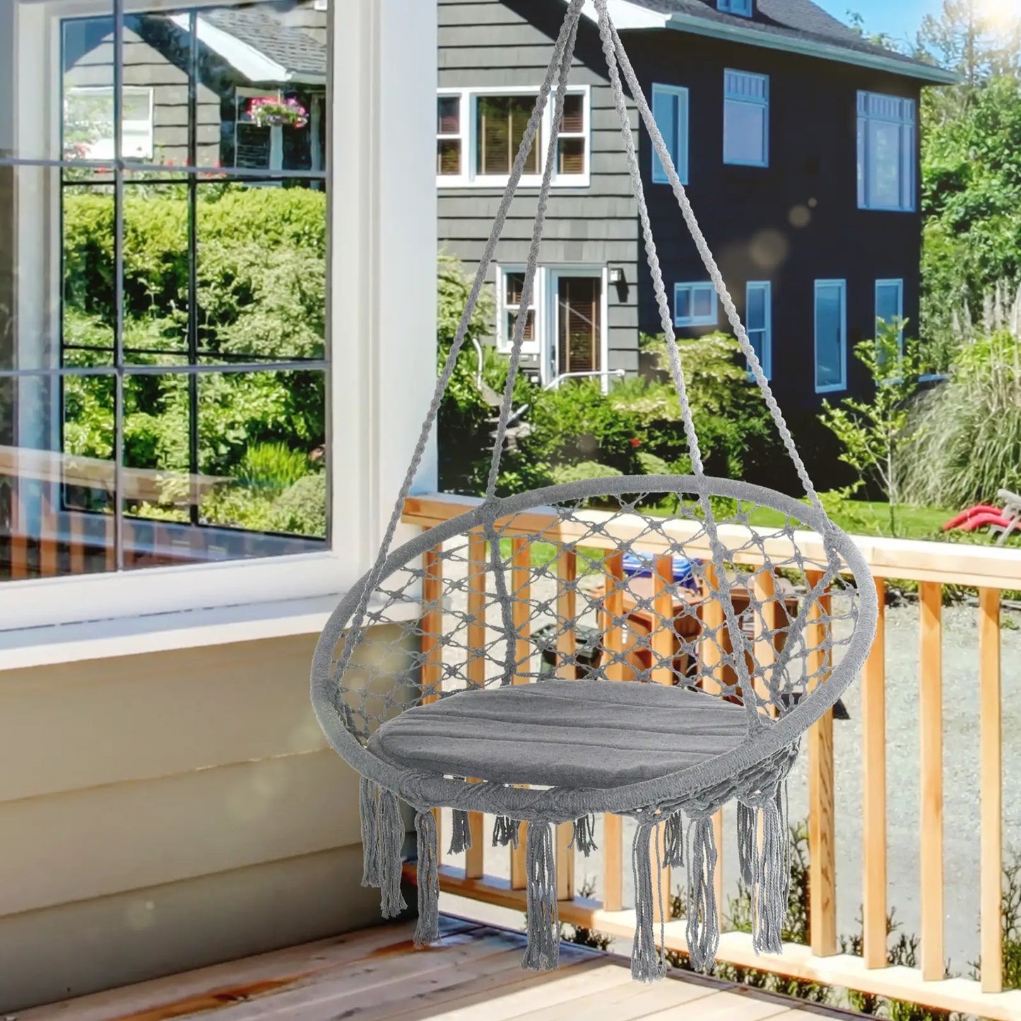 Hanging Rope Hammock Swing, Indoor Outdoor, Cotton-Polyester, Dark Grey Hammock Swings at Gallery Canada