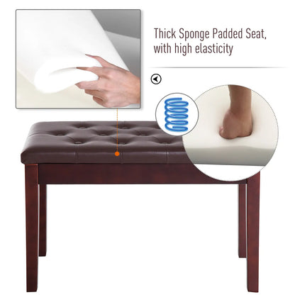 Faux Leather Padded Piano Bench, Double, Music Storage, Brown Piano Benches at Gallery Canada