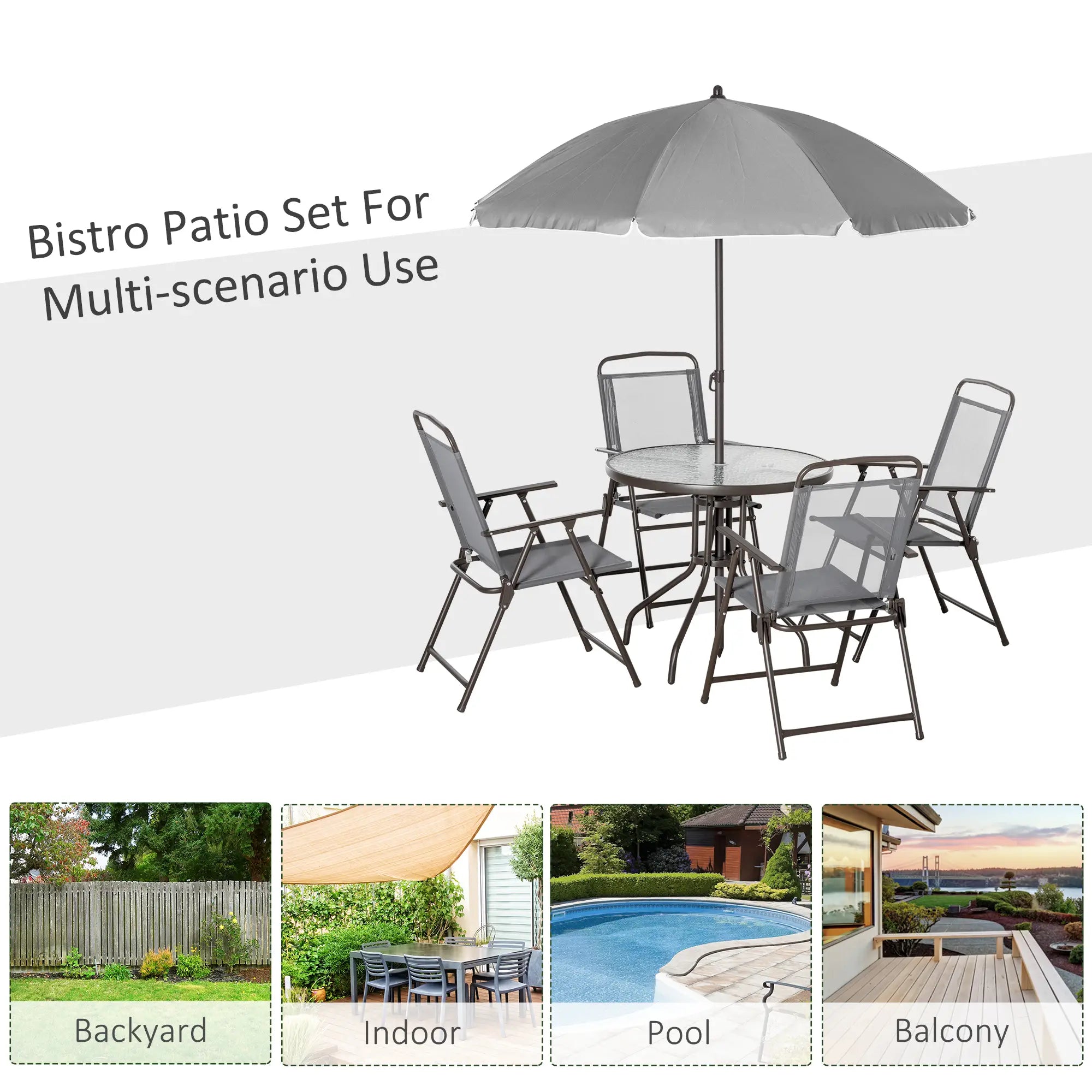 6-Piece Outdoor Dining Set, Round Table, 4 Folding Chairs, Grey Outdoor Dining Sets at Gallery Canada