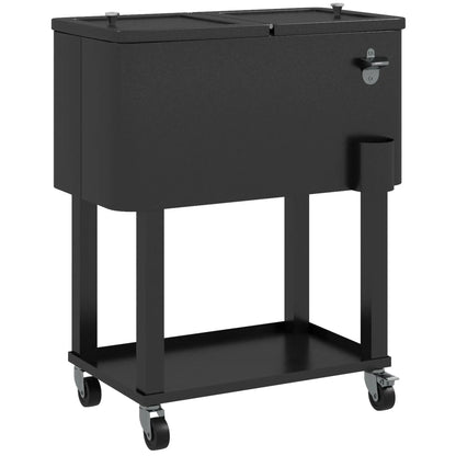 60 Quart Rolling Outdoor Cooler, Portable Cart with Wheels, Storage Shelf, Black Cooler Boxes at Gallery Canada